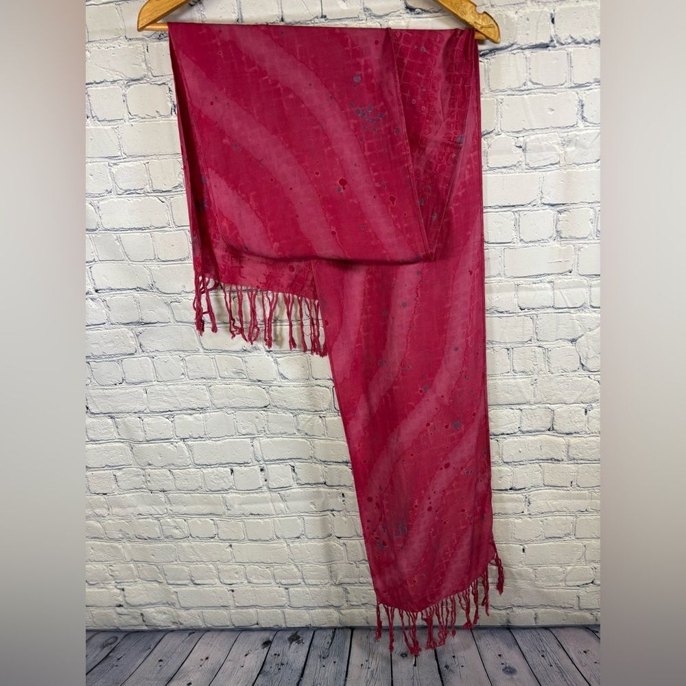 Flamingo Fit to be Tied Pink Blue Fringe Boho Festival Layered Mystical Scarf